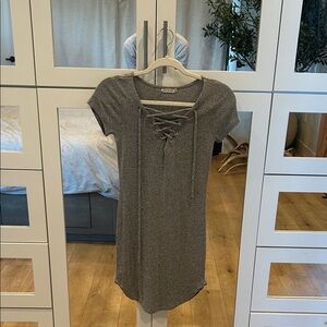Gray Lace-Up Short Sleeve Dress